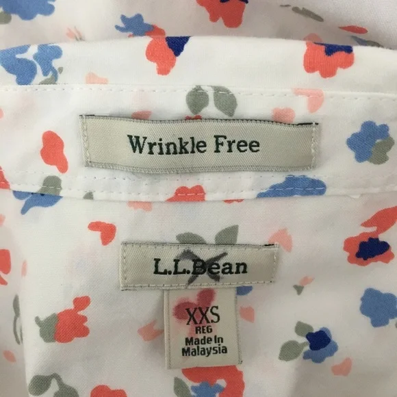 L.L. Bean Floral Blouse Wrinkle Free Button Up Top XXS Pink Blue Flowers - Picture 7 of 8